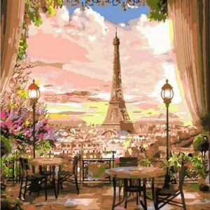 'Terasa su vaizdu į Eifelio bokštą' tapyba pagal skaičius