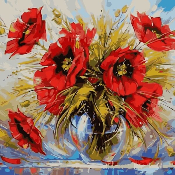 'Raudona puokštė' 40x50 tapyba pagal skaičius