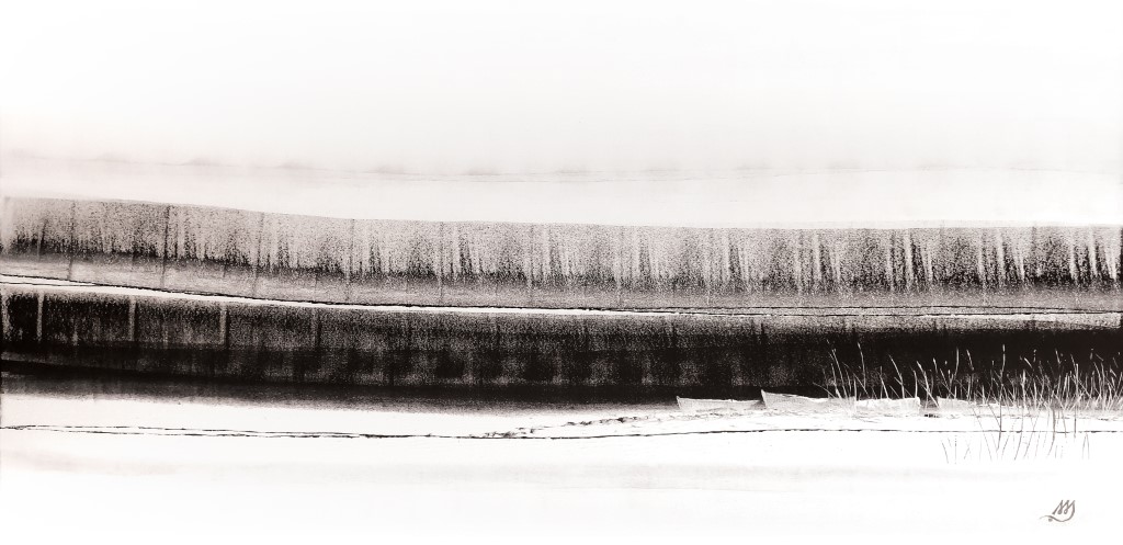 'Apšerkšnijus Nemuno pakrantė' ranka tapytas paveikslas 70x140