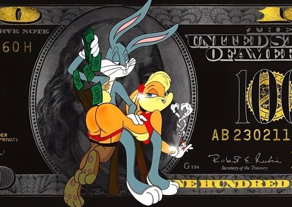 'Baddest Bunny' paveikslas ant drobės 'Baddest Bunny' paveikslas ant drobės