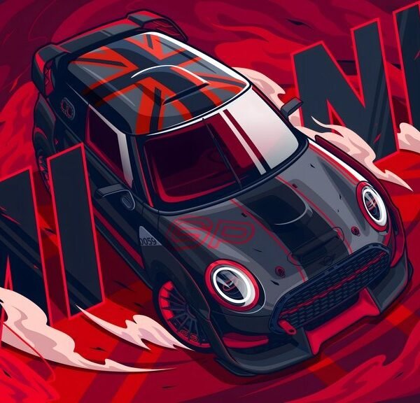 'Mini Cooper GP' paveikslas ant drobės 'Mini Cooper GP' paveikslas ant drobės