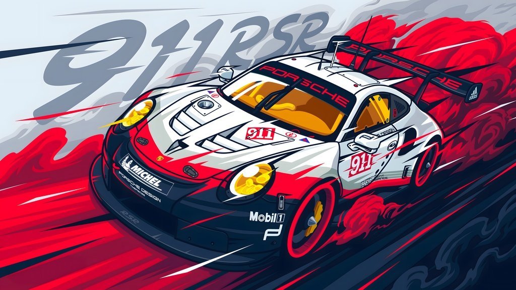 'Porsche 911 RSR Race' paveikslas ant drobės 'Porsche 911 RSR Race' paveikslas ant drobės