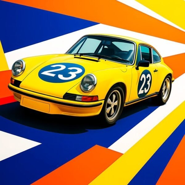 'Geltonas Porsche 911' paveikslas ant drobės 'Geltonas Porsche 911' paveikslas ant drobės