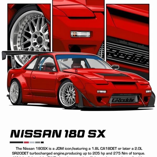 'Raudona Nissan 180SX' paveikslas ant drobės